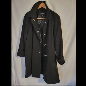 Women's London Fog XL Long Coat Weather Material Toggle Black